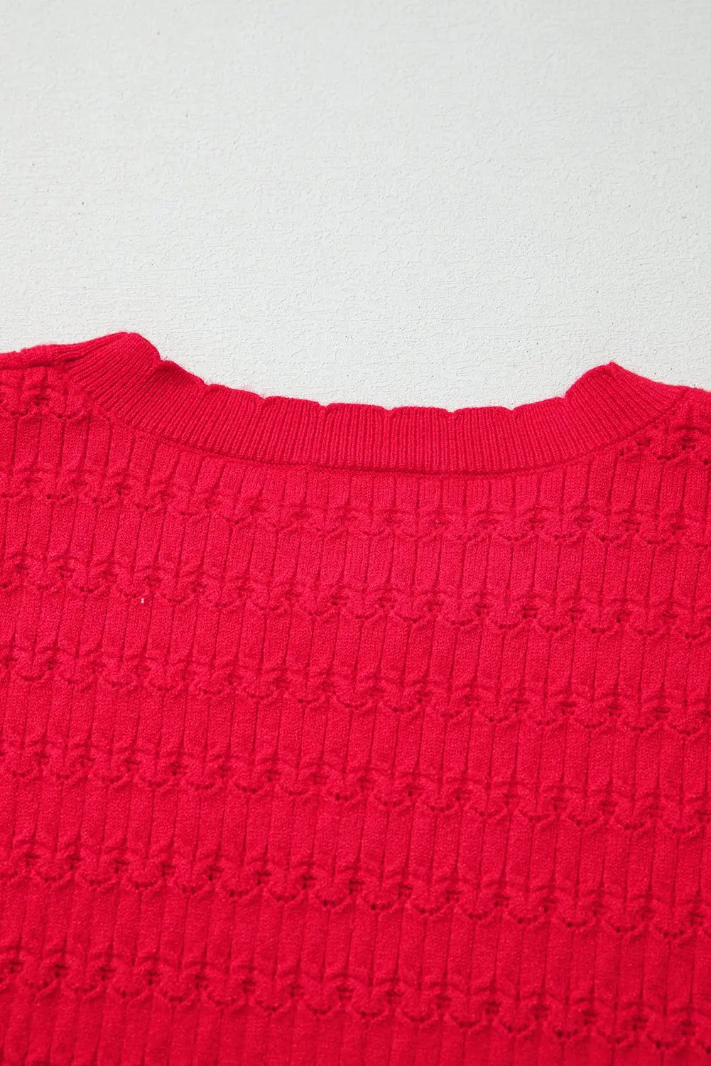 Fiery Red Trendy Print Knit Ribbed Cuffs Crew Neck Sweater Dear-Lover Dropshipping